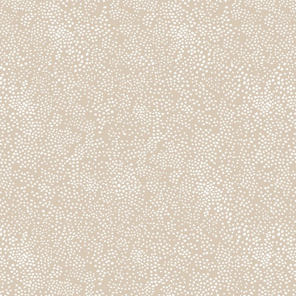 Beige, japansk stof med varierede hvide prikker, 110 cm bredt